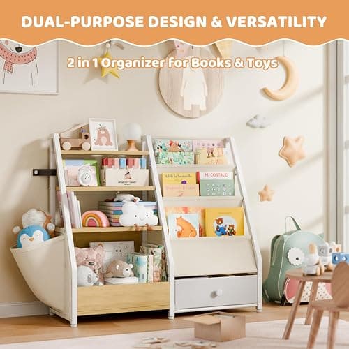 HAVLOTII Kids Bookshelf and Toy Storage - Book Shelf for Kids Rooms, Toddler Bookshelf Baby Bookcase for Nursery, Montessori Toy Organizer, Burlywood thumbnail 4