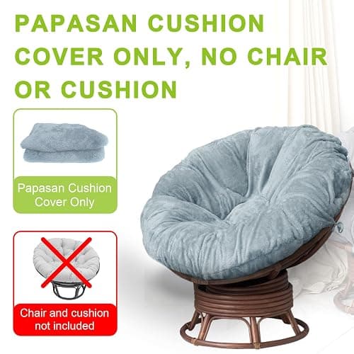 Bextile Shaggy Cover for Papasan Cushion, Shaggy Papasan Chair Cushion Cover, Fluffy Plush Faux Fur Zippered Slipcover Only, Removable Papasan Cushion Covers (A, 55 * 55in) thumbnail 3