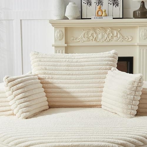 Oversized Round Chaise Longue Chair Indoor, Modern 55-inch Upholstered Corduroy Deep Seat Circle Single Cloud Lounge Floor Sofa Chair for Living Room, Bedroom Apartment, Beige thumbnail 7