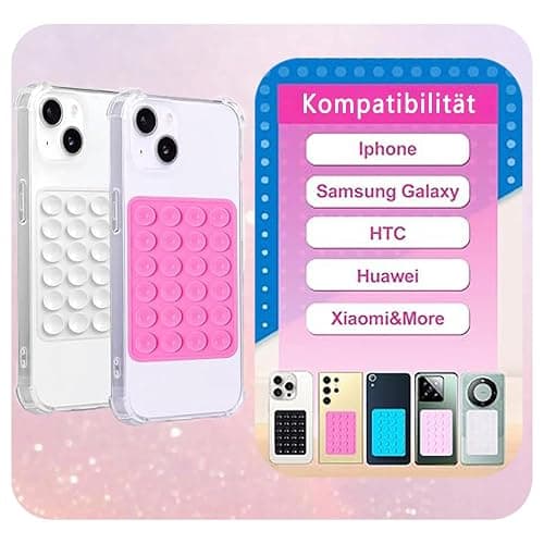 4 Stück Handy Saugnapf，Silikon Saugnapf Handy，Handy Kleber Rückseite，für Mobile Stromversorgung Handys Selfies und Videos (Schwarz Weiß Rosa) thumbnail 8