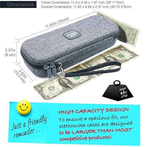 PROHAPI Hard Stethoscope Case, Large Stethoscope Carrying Case with ID Slot, Compatible with 3M Littmann/ADC/Omron/MDF Stethoscope Includes Mesh Pocket for Nurse Accessories (Volcanic Grey) thumbnail 6