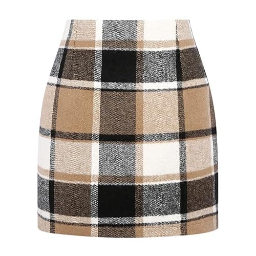 Kinghua Womens Wool Plaid Mini Skirt Fall Winter High Waisted Bodycon Pencil Skirt - Image 1