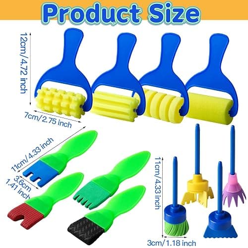 YGDZ Kids Paint Brushes, 12 Pack Washable Painting Brushes for Toddlers Kids Early Learning Toys Foam Roller Sponge Arts Crafts Gift thumbnail 2