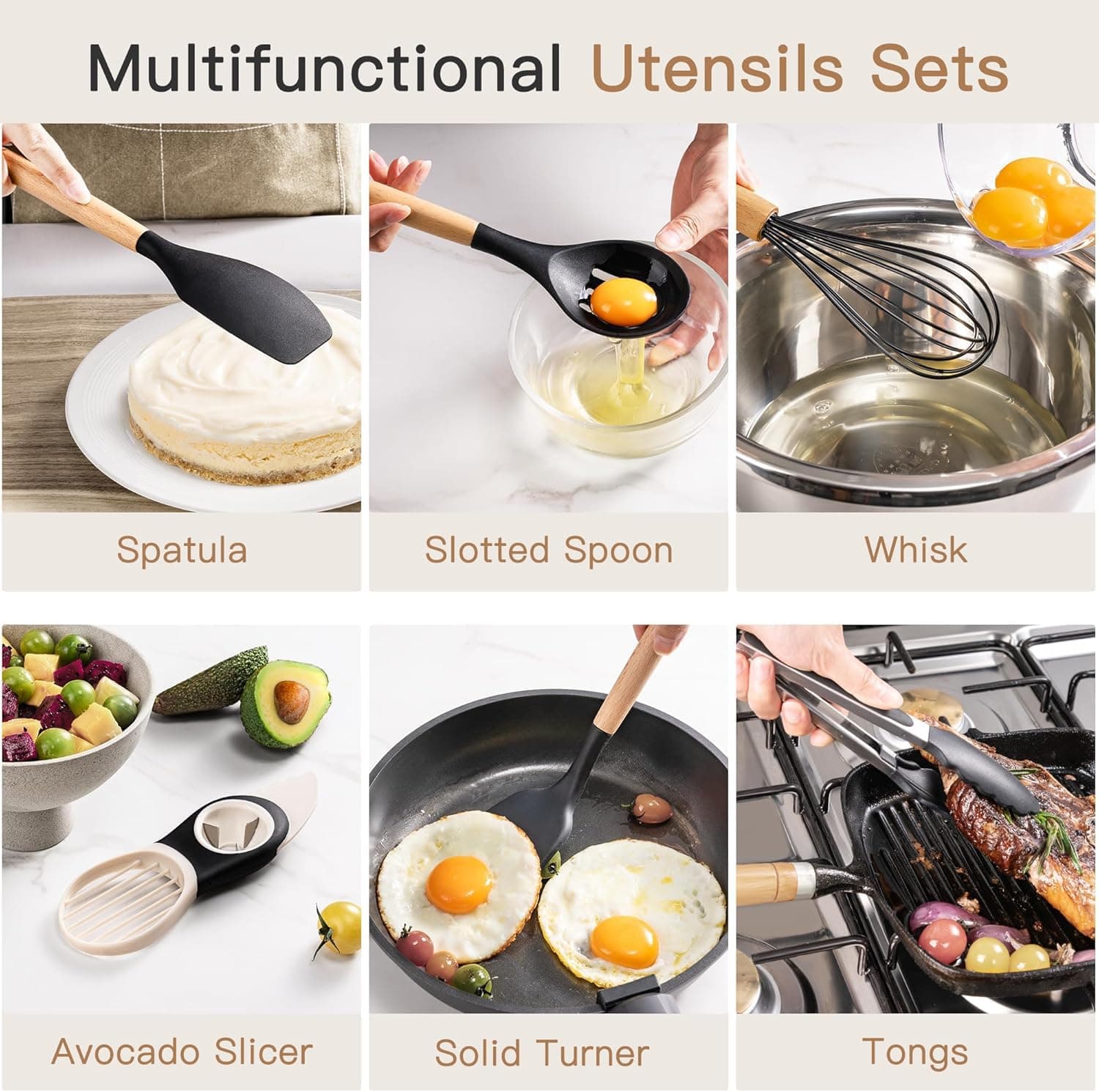 Kitchen Utensils Set- 44 Pcs Silicone Cooking Utensils Set for Nonstick Cookware-Silicone Spatulas Set, Stainless Steel Handle-Black Kitchen Gadgets Tools, Pots and Pans Accessories thumbnail 7