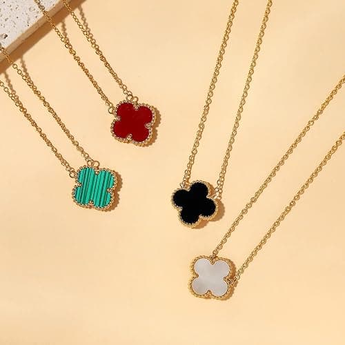 POLYREAL Lucky Clover Necklace For Women Girls, 18K Gold Plated Cute Fashion Simple Girls Titanium Steel Hypoallergenic Pendant thumbnail 5