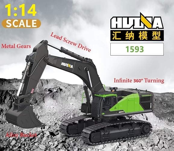 RC Excavator for Adults Huina 1593 Fully Functional 1:14 Toy 28 Channel Remote Control Truck Construction Vehicle Metal Bucket LED Lights Simulating Sounds 2 Batteries and Gripper 2026 Model thumbnail 3