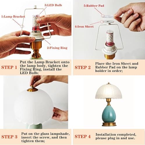 Glivpny Vintage Lamp for Living Room,16" Modern Ceramic Table Lamps for Bedroom,Retro Bedside Nightstand Traditional Lamps, Classic Chinoiserie Green Lamp for Home Decor (LD002) thumbnail 7