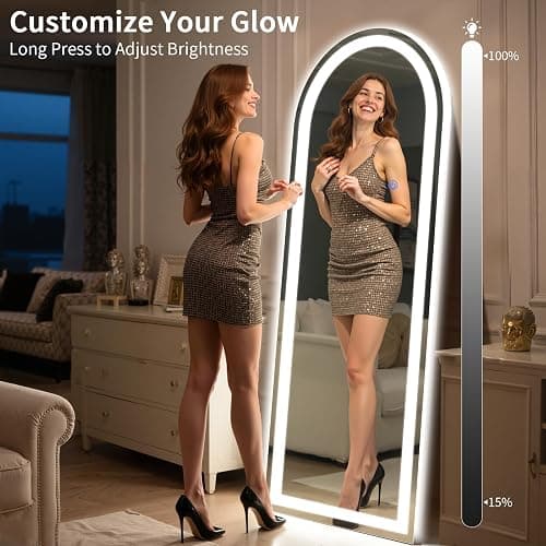 InfiniGlass Arch Full Length Standing Mirror with LED Lights, 56"x20" Lighted Mirror with Dimming & 3 Color Lighting, Tall Mirror Full Body for Bedroom, Dressing Room thumbnail 5