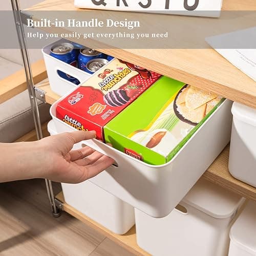 Yishyfier Plastic Storage Baskets Bins Boxes With Lids,Organizing Container White Storage Organizer Bins For Shelves Drawers Desktop Playroom Classroom Office,6-Pack(4M+2S) thumbnail 4