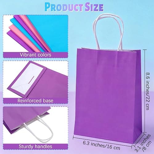 Cooraby 20 Pieces Kraft Paper Bags Party Favor Bags Craft Gift Bag with Handle for Birthday, Baby Shower, Wedding (light blue, light purple, pink) thumbnail 2