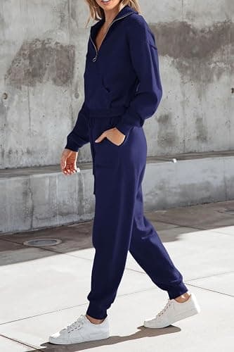 PRETTYGARDEN Women's 2 Piece Sweater Set Pullover Zip Up Sweatshirt Jogger Sweatpants Tracksuit Casual Outfit thumbnail 4
