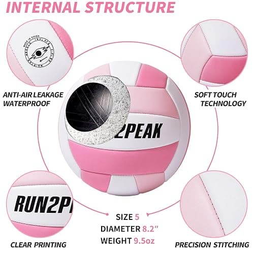 RUN2PEAK Soft Touch Volleyball Ball Gifts for Teen Girls Kids Youth Team Beginners Durable Volleyballs for Outdoor Indoor Beach Pool Water Play Official Size 5 Training Practice Volley Ball thumbnail 5