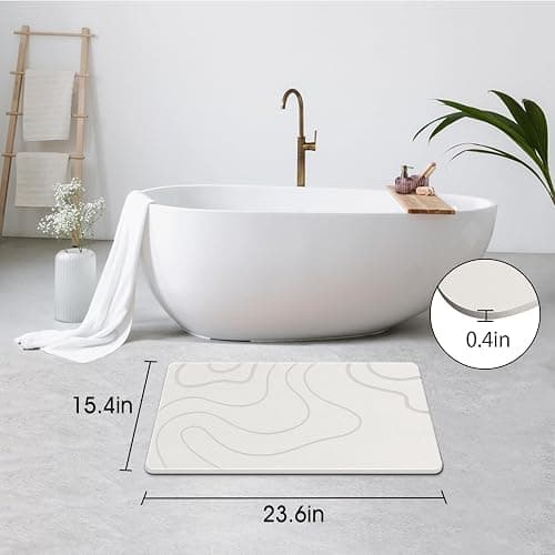 ZIKIBL Stone Bath Mat Diatomaceous Earth Shower Mat Non-Slip Super Absorbent Diatomite Stone Mats for Bathroom Floor/Ktichen Cuonter Quick-Drying Easy to Clean (24''*16''White) thumbnail 2