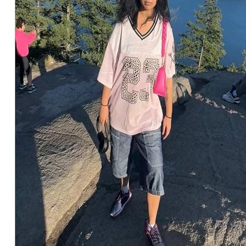CocMouse Womens Graphic Tees Y2k Oversized Number Graphic V Neck Summer Top Short Sleeve Jersey T-Shirt Streetwear thumbnail 4