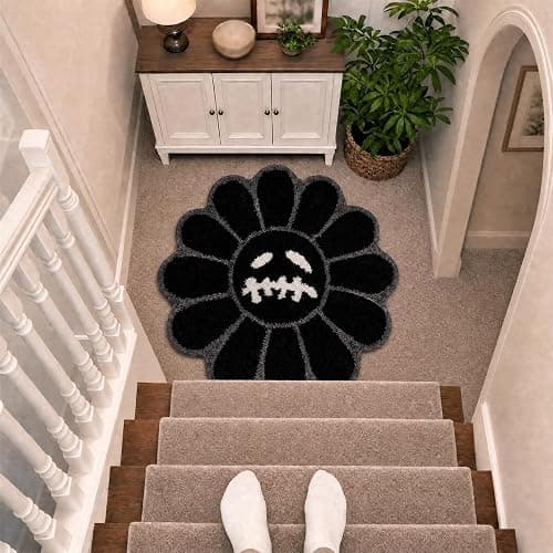 Shovagy Trippy Happy Face Rug Cool Rugs Graphic Design Tufted Bathroom Rugs | 3.3FT Black, Soft Absorbent, Non Slip Backing, Cool Rugs for Bedroom, Mens Room Decor Carpet, Halloween Gothic Skull Rug thumbnail 8