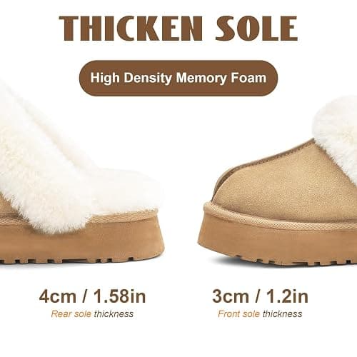 OOW Fuzzy Platform Slippers for Women - Women's Casual Winter House Slippers - Brown, Faux Fur & Shearling Blend - Women's Size thumbnail 6