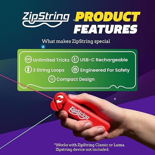 ZipString Psycho Strings, Pack of 3 - Luma Replacement Strings for Rope Launcher Toy - Glow in The Dark Fidget String for Kids & Adults - Shark Tank Featured Lasso Rope Loop String Replacement thumbnail 5