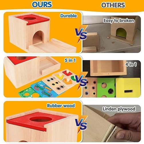 Montessori Toys for 1 2 3 Year Old: 5 in 1 Wooden Toys Kit Includes Object Permanence Box with Ball Drop Toy Shape Sorter & Other Educational Toys for Babies 6-12 Months thumbnail 4