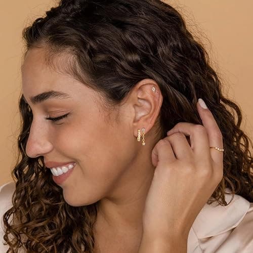 Gold Earrings Set for Women, 14K Gold Plated Stud and Cartilage Earring Sets for Multiple Piercing, Hypoallergenic Stackable Small Gold Huggie Hoop Earrings for Women Jewelry thumbnail 3
