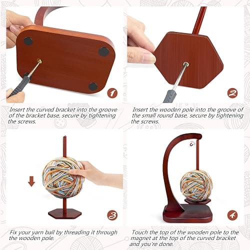 HEH Wooden Yarn Holder for Knitting and Crocheting, Magnetic Yarn Ball Holder with Anti-Slip Pads, Yarn Holder Spinner for DIY Crafts, Crochet Gift for Knitting Lovers thumbnail 5