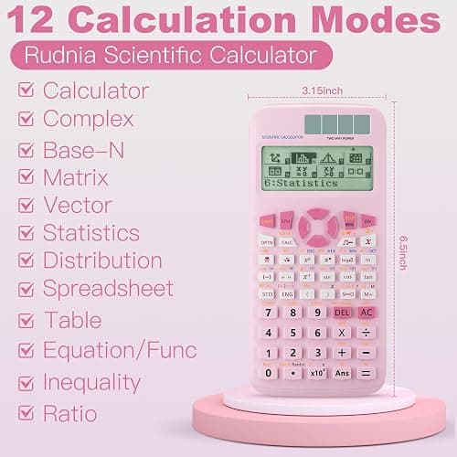 Scientific Calculators,Rudnia Pink Calculators with 4-line Display,10+2 Digits and 552 Function Calculator,School Supplies for Middle High School and College Students (Pink) thumbnail 2