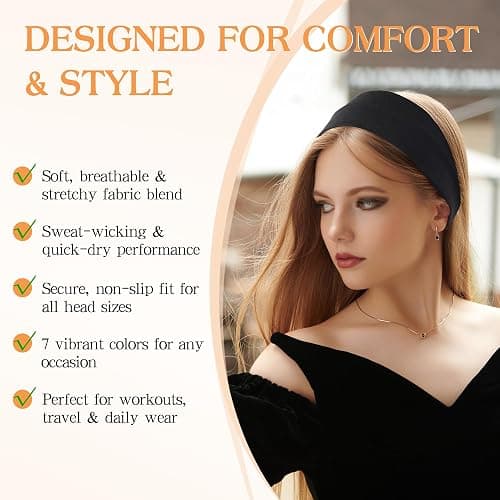 DiyJibb Headbands for Women, Stretchy Non Slip Soft Cotton Cloth Hair Bands for Sports, Workout, Yoga and Running, 7pcs thumbnail 7