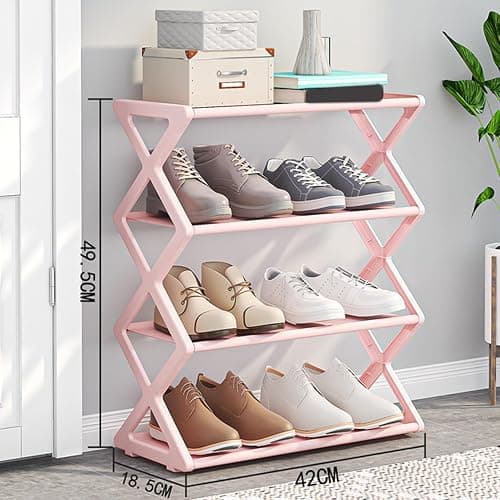 sxvbdway Shoe Storage Organizer Space-Saving Rack Detachable 4 Tiers Large Capacity Stable Structure Closet Entryway Shelf Bedroom Standing Pink thumbnail 2