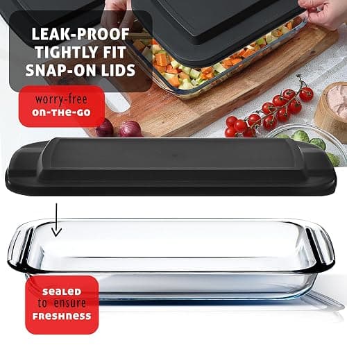 Nestl 8pc Glass Baking Dishes for Oven, Glass Food Storage Containers with Lids, Leakproof Casserole Dishes for Oven with Lid, Cooking, Microwave Oven Freezer Safe Bakeware, 9x13 Lasagna Pan Black thumbnail 7