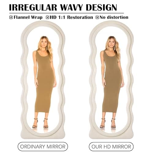 CILIBER Wavy Mirror Full Length, 63" x 24" Irregular Mirror, Large Wall Mirror Wave Pattern, Flannel Wrapped Wooden Frame Full Body Mirror Hanging or Leaning Against The Wall for Bedroom, Living Room thumbnail 5