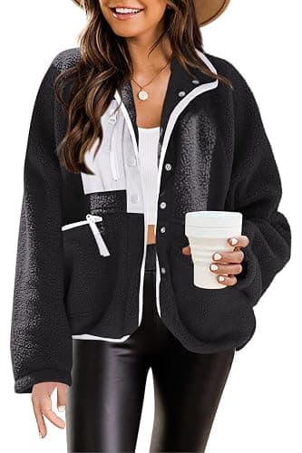 Nirovien Womens Fuzzy Fleece Jacket Button Down Sherpa Coats Casual Winter Warm Outwear with Pockets thumbnail 2