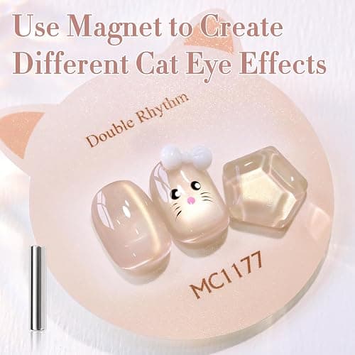 Double Rhythm 0.5 Oz Cat Eye Gel Polish with Magnet Same Color Same Bottle Holographic Glitter Shimmer Translucent Color Salon 15 ML Magnetic Nail Art (Glass Nude-MC1177) thumbnail 2