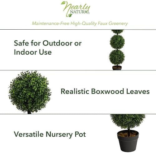 Nearly Natural 3ft. Artificial Triple Ball Boxwood Topiary Tree (Indoor/Outdoor) T2021, Green thumbnail 5