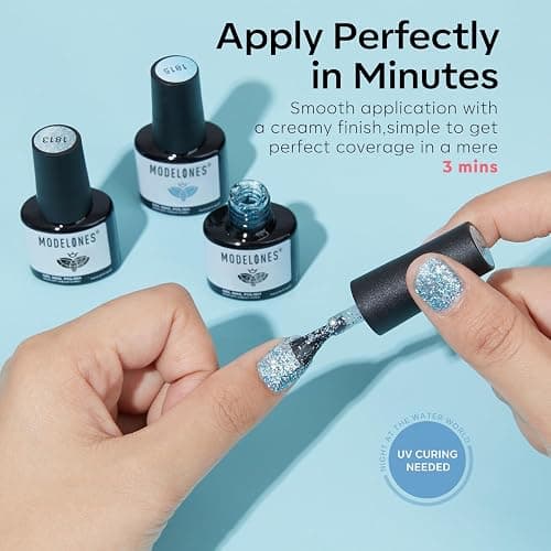 Modelones Gel Nail Polish Set,Mermaid 6 Pcs Blue Silver Glitter Gel Nail Polish Mint Green Shimmer Nail Polish Soak Off Spring Summer Baby Blue Gel Polish LED Nail Art DIY Salon Manicure Gift for Girl thumbnail 8