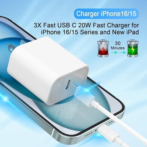 iPhone 17 16 15 Charger, USB C Charger, 4-Pack Fast Wall Charging, USB-C Chargers Block (4-Pack 6 ft Cable Included) for iPhone 17/16/15/15 Pro/15 Pro Max/iPad Pro/AirPods Samsung & More thumbnail 2