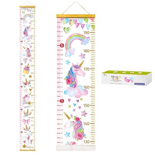 HomeEvolution Kids Growth Chart Height Measuring Chart, Unicorn Canvas Wall Hanging Rulers for Baby Children Girls Bedroom Decor - Image 1