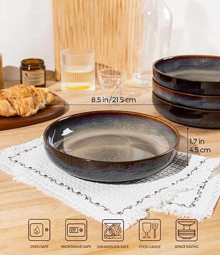 theterra 8.5'' Ceramic Pasta Bowls, Salad Bowls Set of 4, Stoneware Serving Bowls for Fruits, Noodle, Dinner, House-warming Wedding Present, Coca Mocha thumbnail 2