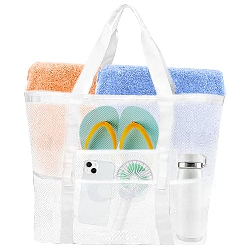 Yunaeduo Large Mesh Beach Bag - Lightweight & Foldable Family Beach Bag with 9 Pockets for Toys, Towels & Vacation Essentials - Image 1