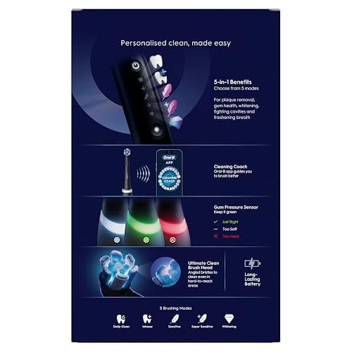 Oral-B iO5 Electric Toothbrush, Matt Black, with Travel Case and Toothpaste | 1 Toothbrush Head, Intensive whitening Toothpaste Included, 5 Cleaning Modes, Visible Pressure Sensor, Long-Lasting Battery thumbnail 19