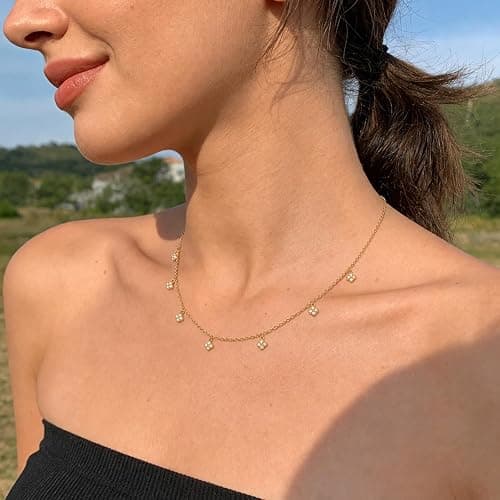 Dainty 18K Gold Plated Cubic Zirconia Clover Pendant Necklace for Women | Lucky Four Leaf Clover Design, Sparkly CZ Accent, Adjustable Chain Length, Waterproof Non-Tarnish, Ideal Gift Choice thumbnail 2