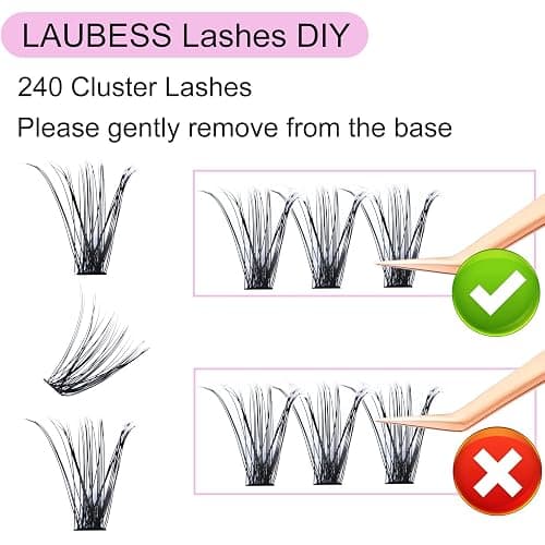 LAUBESS Long Individual D Curl Cluster Lashes Extensions Mixed Tray, DIY Eyelash Faux Mink, Choose Sold by LAUBESS Lashes, Black, 0.07, 0.10 (40D-0.07D-9-16MM), 240Pcs thumbnail 3
