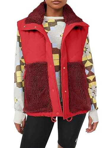Imily Bela Womens Winter Sherpa Fleece Vest Stand Collar Button Down Sleeveless Jacket Casual Hooded Coat Outerwear thumbnail 2