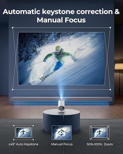 [Built-in Apps & 2026 Upgraded] Mini Projector 4K 1080P Support | 20000 Lumens Portable Projector with Android 14, Auto Keystone, WiFi 6, Bluetooth 5.4, Rotatable 180° for Bedroom/Indoor thumbnail 5