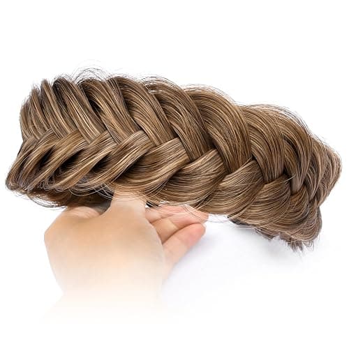 DIGUAN Wide Messy Braided Headband With Teeth Synthetic Hair Plaited Headband High Elasticity Braids Chunky Fishtail Braided Hair Band Hairpiece for Girls Women Beauty Accessory (Claybank) thumbnail 3
