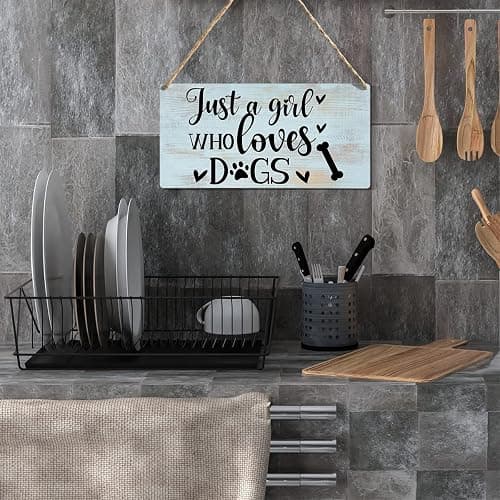Funny Just a Girl Who Loves Dogs Wood Sign Rustic Dogs Lovers Wooden Hanging Plaque for Home Living Room Girl Bedroom Wall Art Decoration 6 x 12 Inches Present thumbnail 4