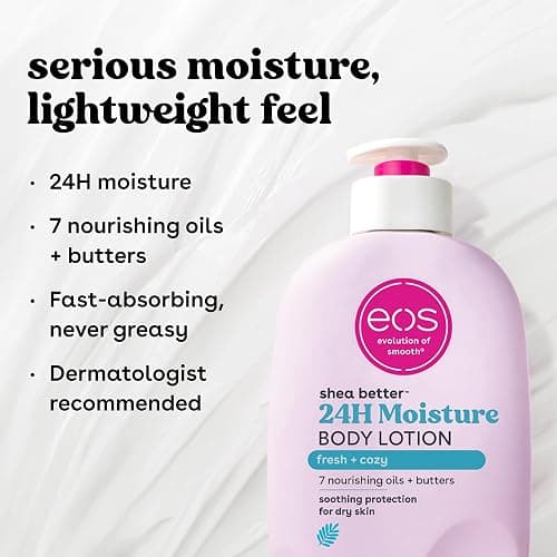 eos Shea Better Body Lotion, Fresh & Cozy, 24-Hour Moisture Skin Care, Lightweight & Non-Greasy, Natural Shea, Vegan, 16 fl oz thumbnail 5