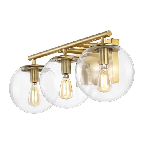 SAFAVIEH Lighting Collection Charlene Brass/Clear Glass Globe Shade 3-Light Wall Sconce Light Fixture, Ideal for Bathroom, Entryway, Vanity Over Mirror, Foyer, Living Room (LED Bulbs Included) - Brass thumbnail 3