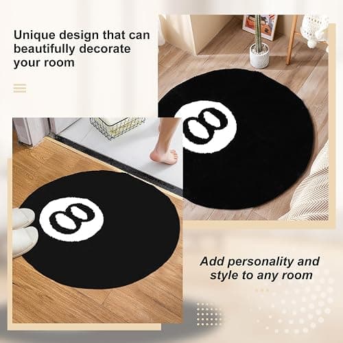 8 Ball Rug 100x100 cm/39x39 in Round Black cool Rugs for bedroom Living Room Non-Slip 8 Billiards Floor Rug Soft Absorbent Machine Washable Rugs Simulation Billiards Round Rugby Decorative Carpet thumbnail 5