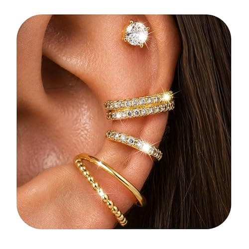 4PCS 14K Gold/Silver Ear Cuff, Clip On Earrings, Ear Cuffs Non Piercing thumbnail 7