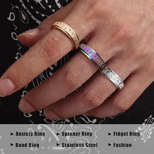 Diamday Anneaux Spinner pour Stress et Anxiété - Fidget Band en Acier Inoxydable avec Finition Sable Blast - Rouleaux Anti Stress pour Femmes et Hommes thumbnail 5