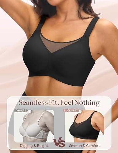 LUCKMEEY Jelly Bras for Women No Underwire Wireless Bras Removable Wide Straps (U/Cross) Push Up Mesh Seamless T-Shirt Bra thumbnail 3
